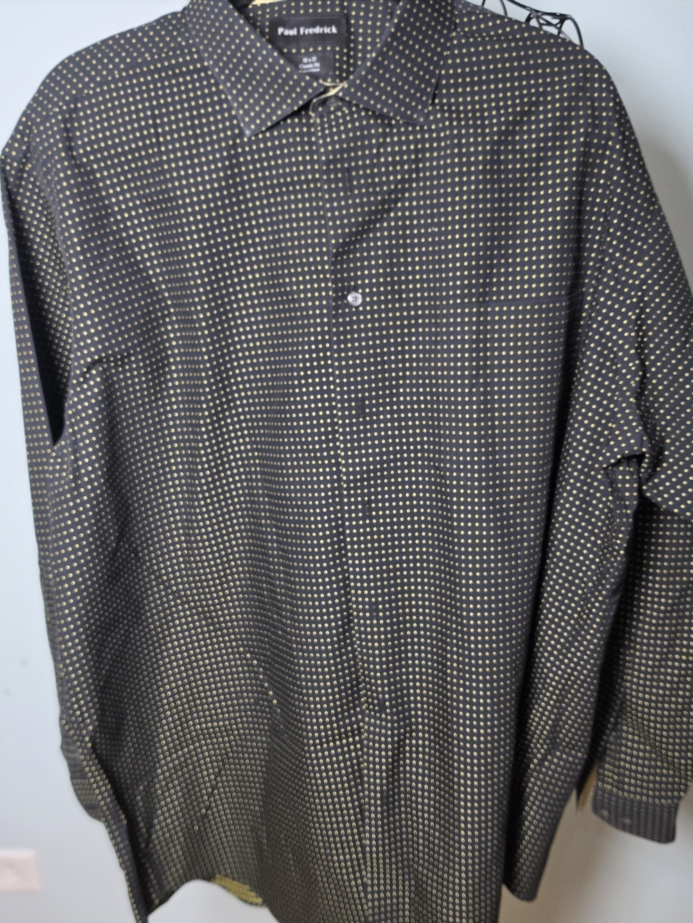 Paul Fredrick 18x35 Classic Fit Navy Yellow Dot Dress Shirt